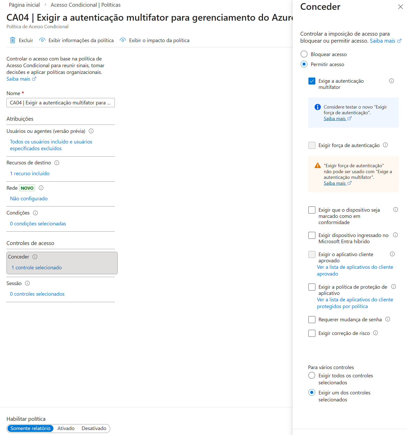 Configuração da política CA08 - Proteger acesso ao Azure Portal