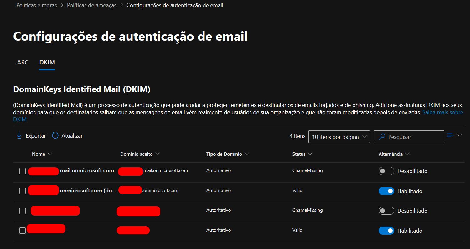 Configuração de DKIM no portal Defender