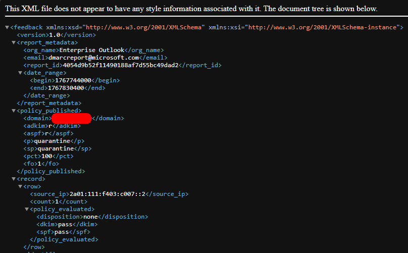 Exemplo de relatório DMARC em XML